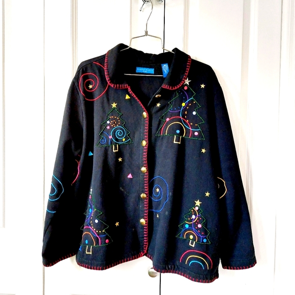 Karen Scott Jackets & Blazers - Black Fleece Christmas‎ Jacket Beaded Trees & Spirals Karen Scott XL